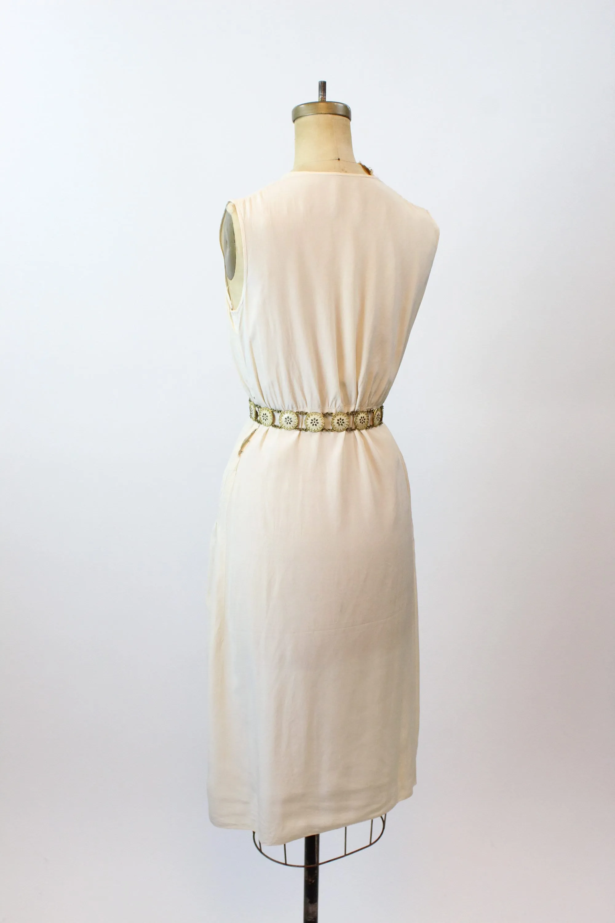 1930s PUNCHED LACE silk dress small | new spring summer