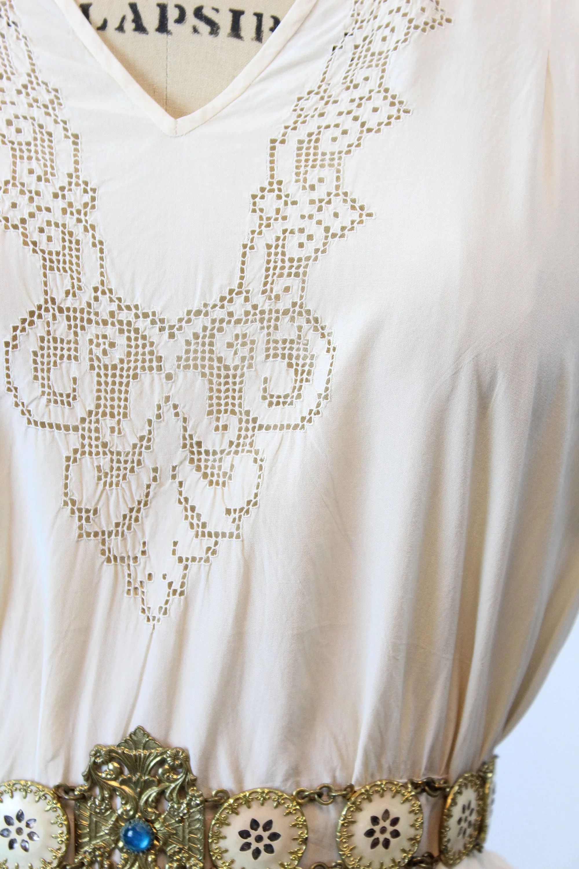 1930s PUNCHED LACE silk dress small | new spring summer
