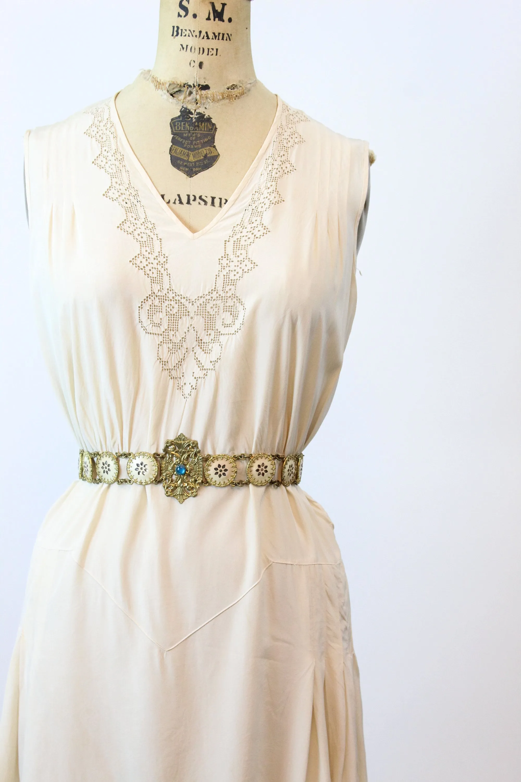 1930s PUNCHED LACE silk dress small | new spring summer