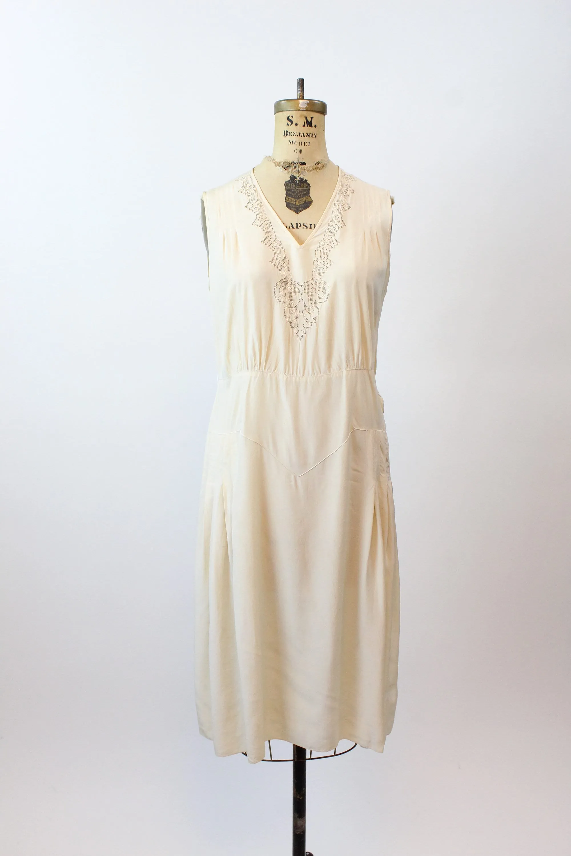 1930s PUNCHED LACE silk dress small | new spring summer