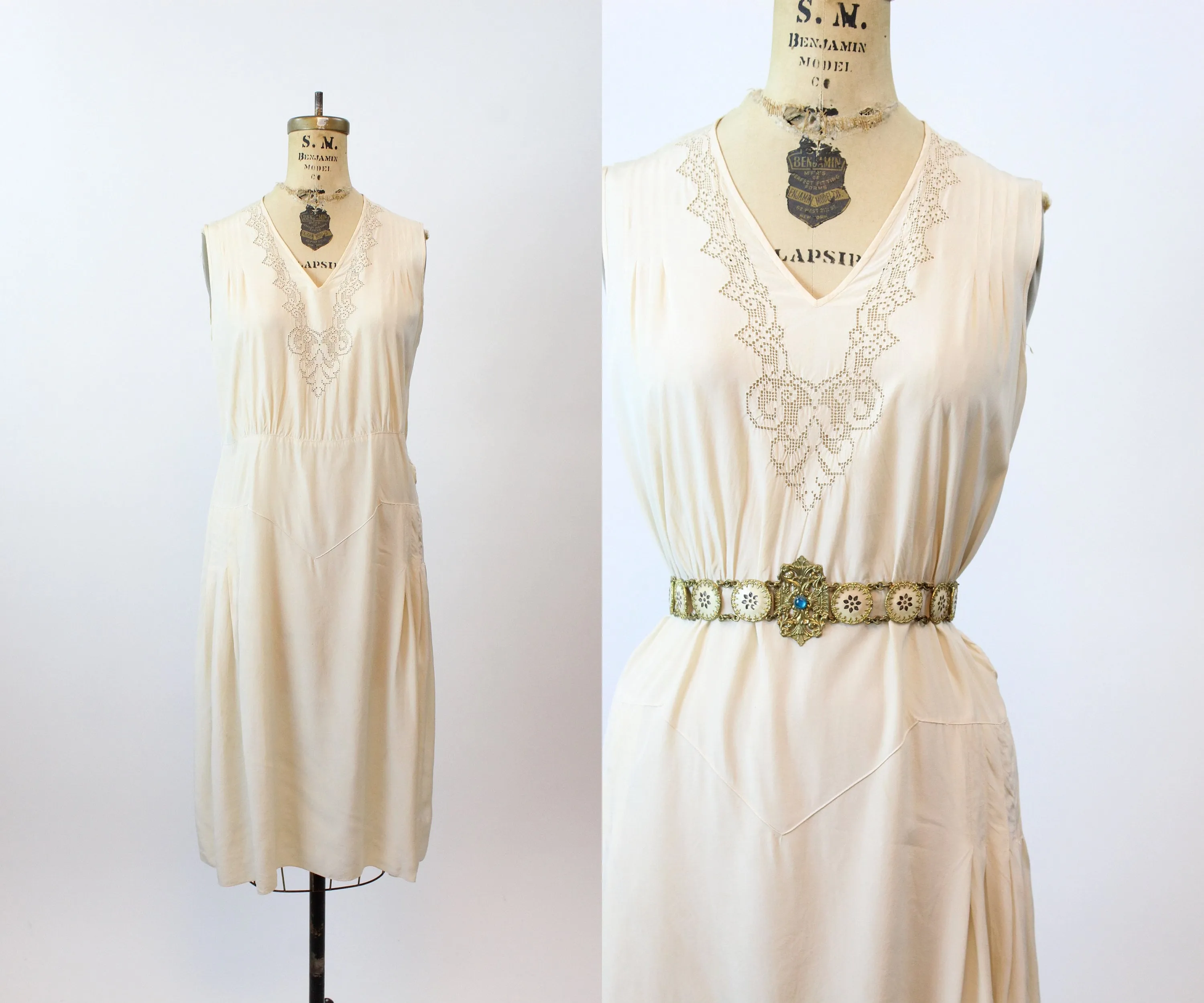 1930s PUNCHED LACE silk dress small | new spring summer