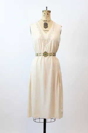 1930s PUNCHED LACE silk dress small | new spring summer
