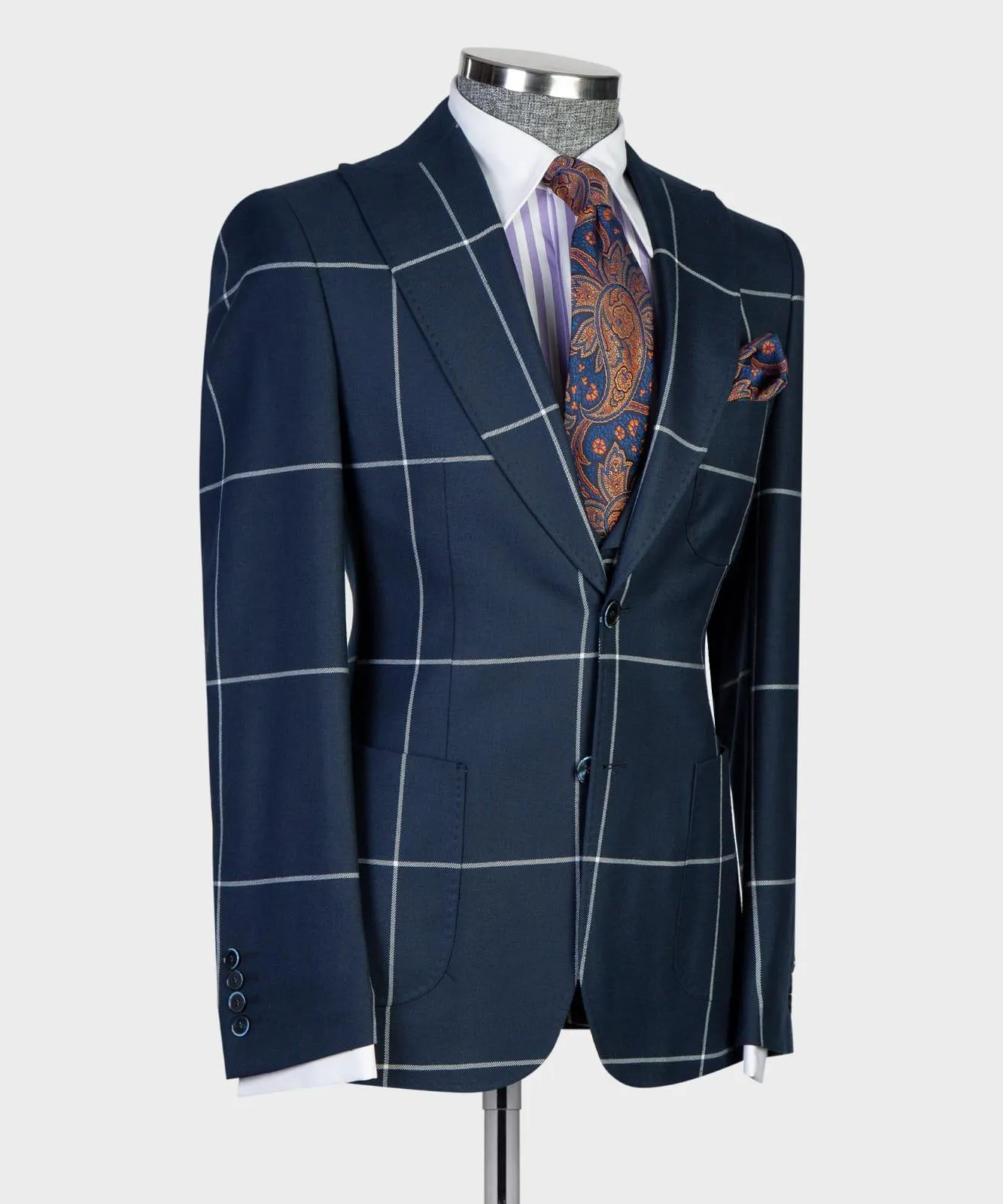 3 pieces Blue Striped Business Suit