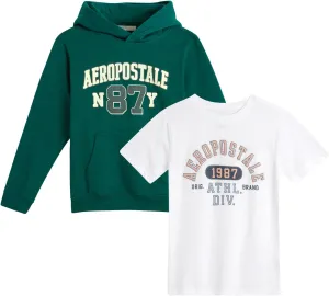AEROPOSTALE Hoodie and T-Shirt Set - 2 Piece Pullover Hoodie Sweatshirt and Active Graphic Tee - Boys Activewear Tops (8-16)