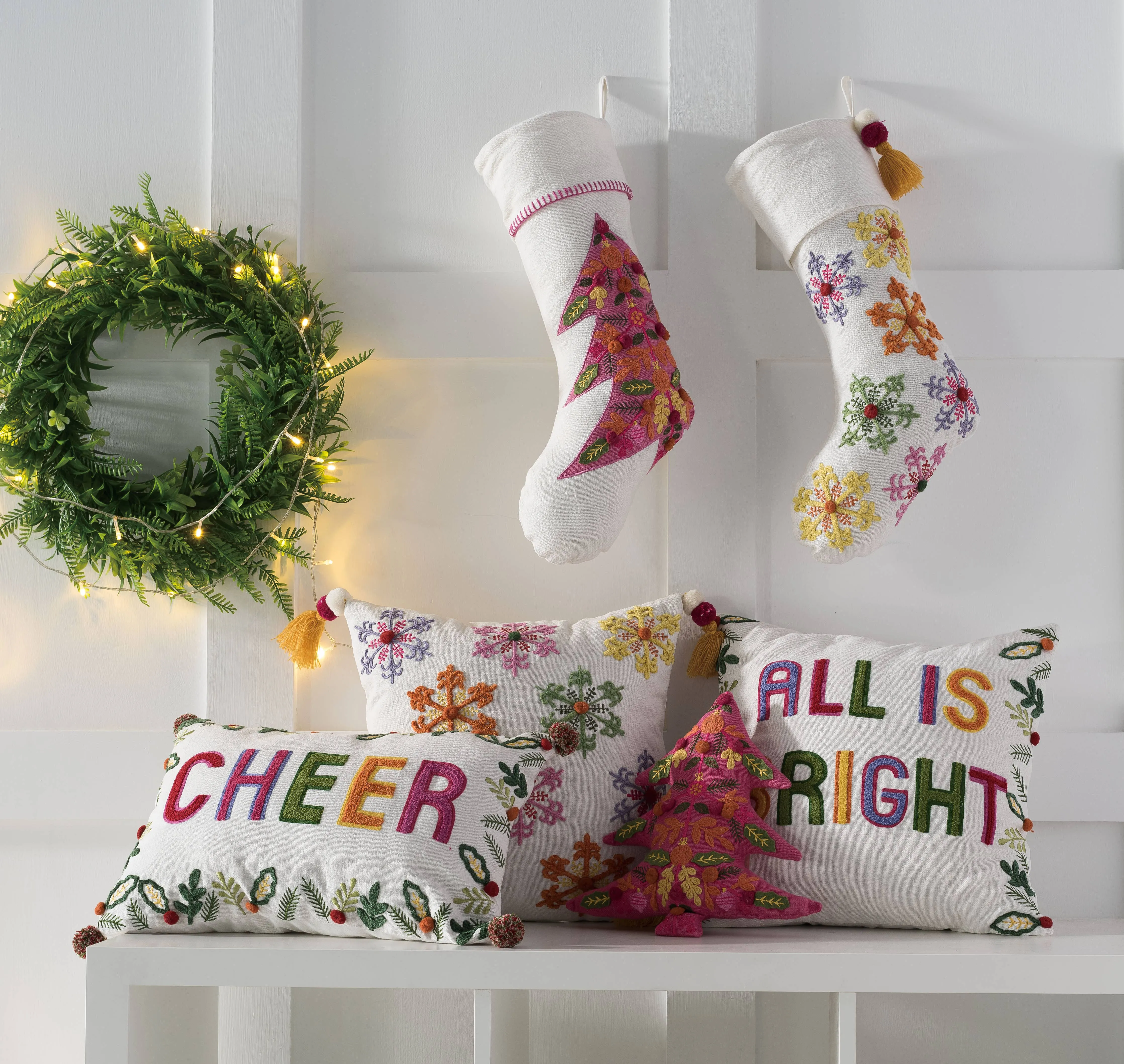 All Is Bright Embroidered Pillow