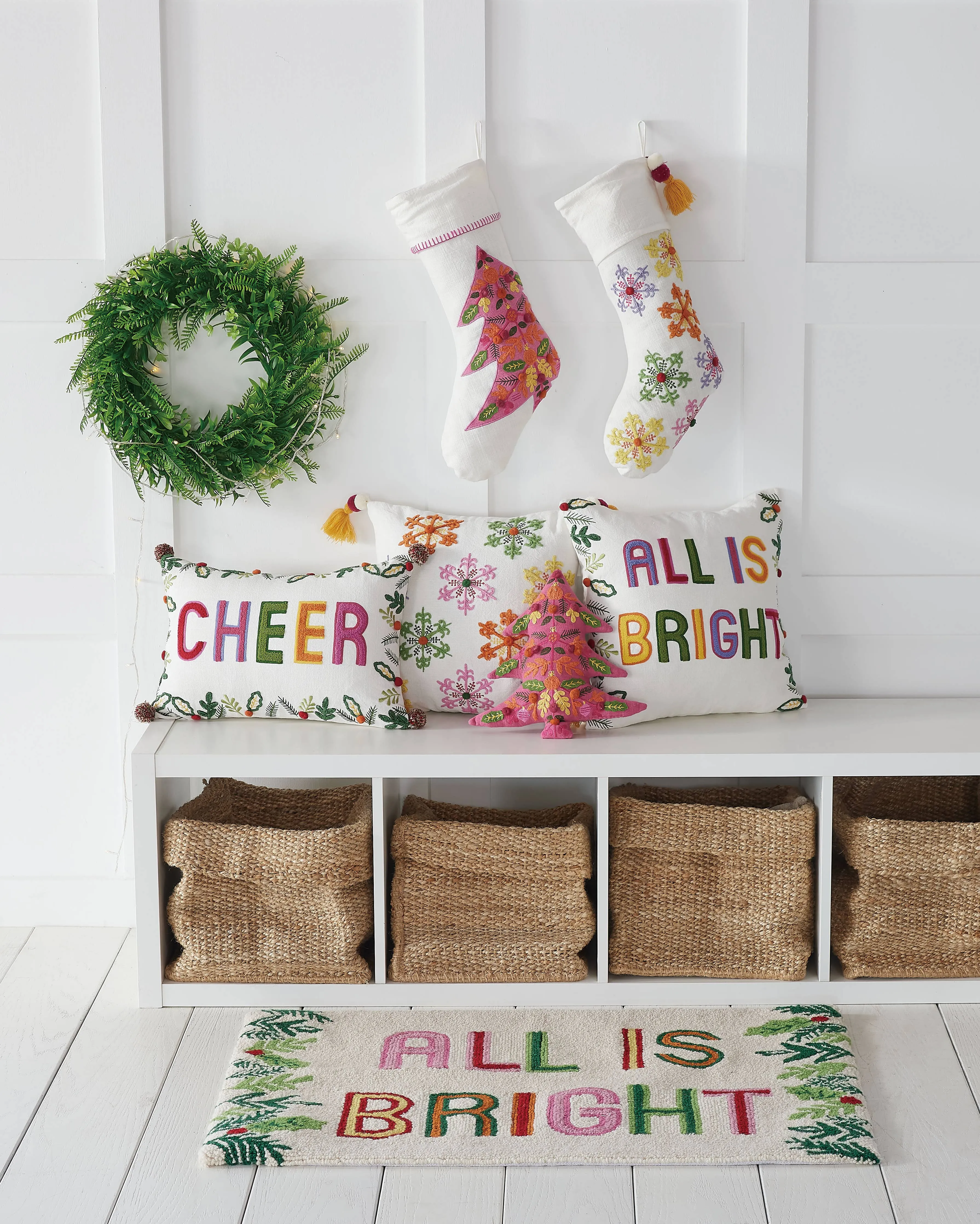 All Is Bright Embroidered Pillow