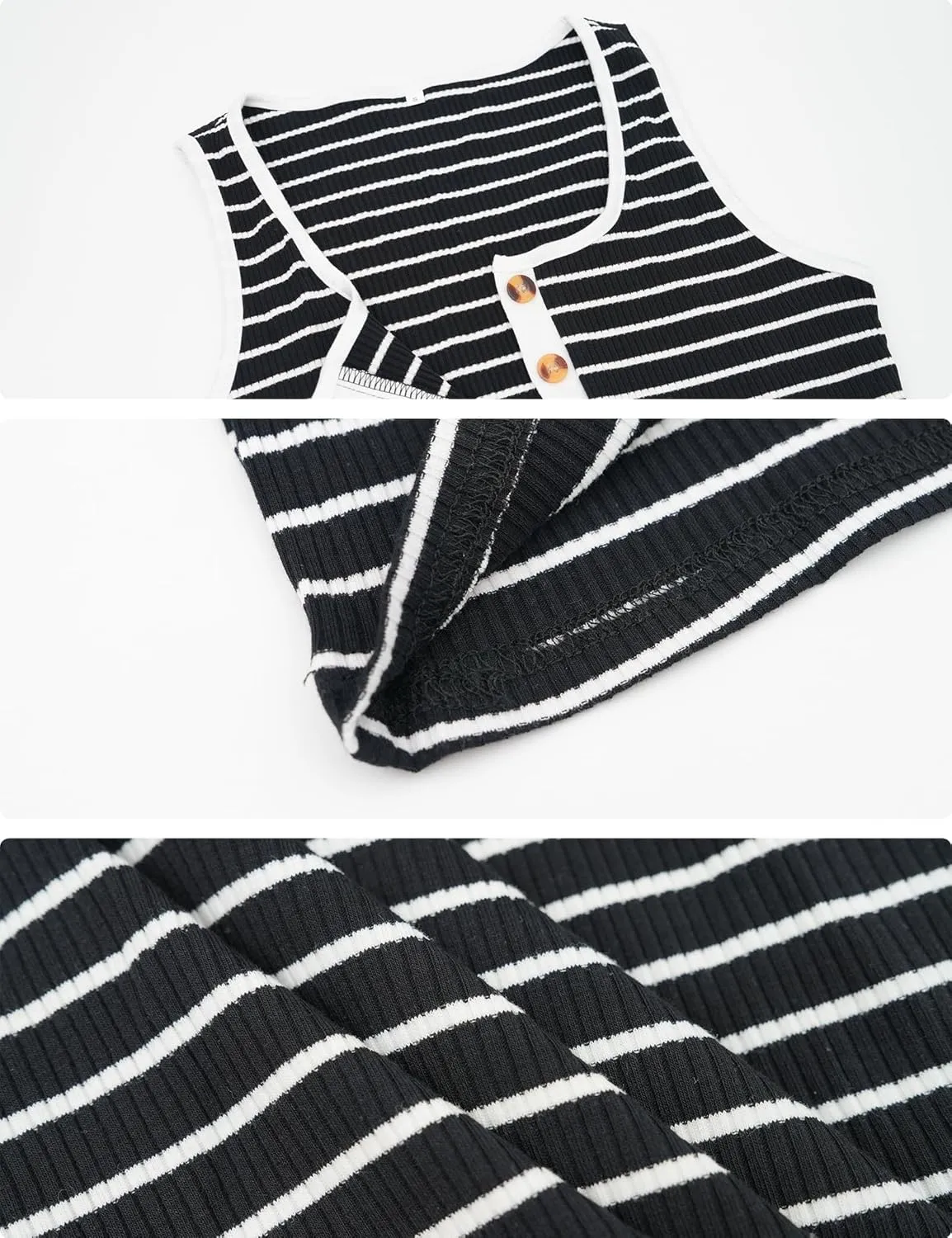 Amilia Women's Square Neck Sleeveless Striped Henley Casual Basic Summer Tunic Bodycon Mini Dresses with Pockets