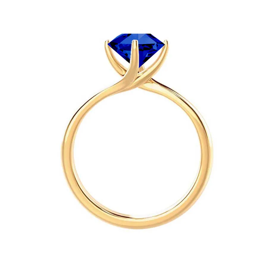 ANNORA - Chatham® Blue Sapphire 18k Yellow Gold Twist Solitaire Ring