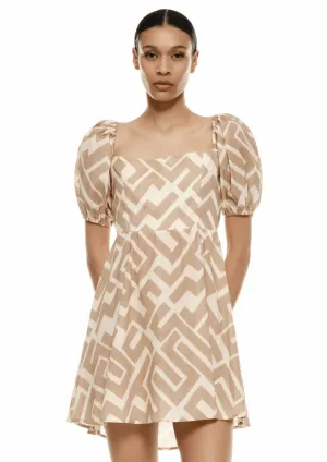 BEIGE GEOMETRIC MINI DRESS