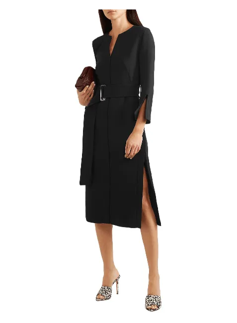 BLACK BELTED MIDI DRESS