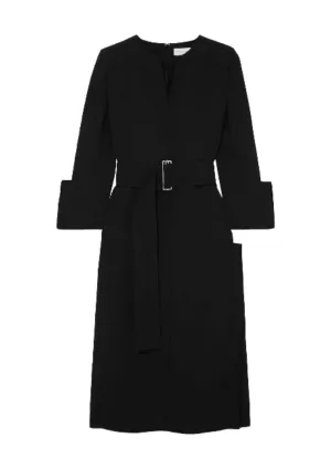 BLACK BELTED MIDI DRESS