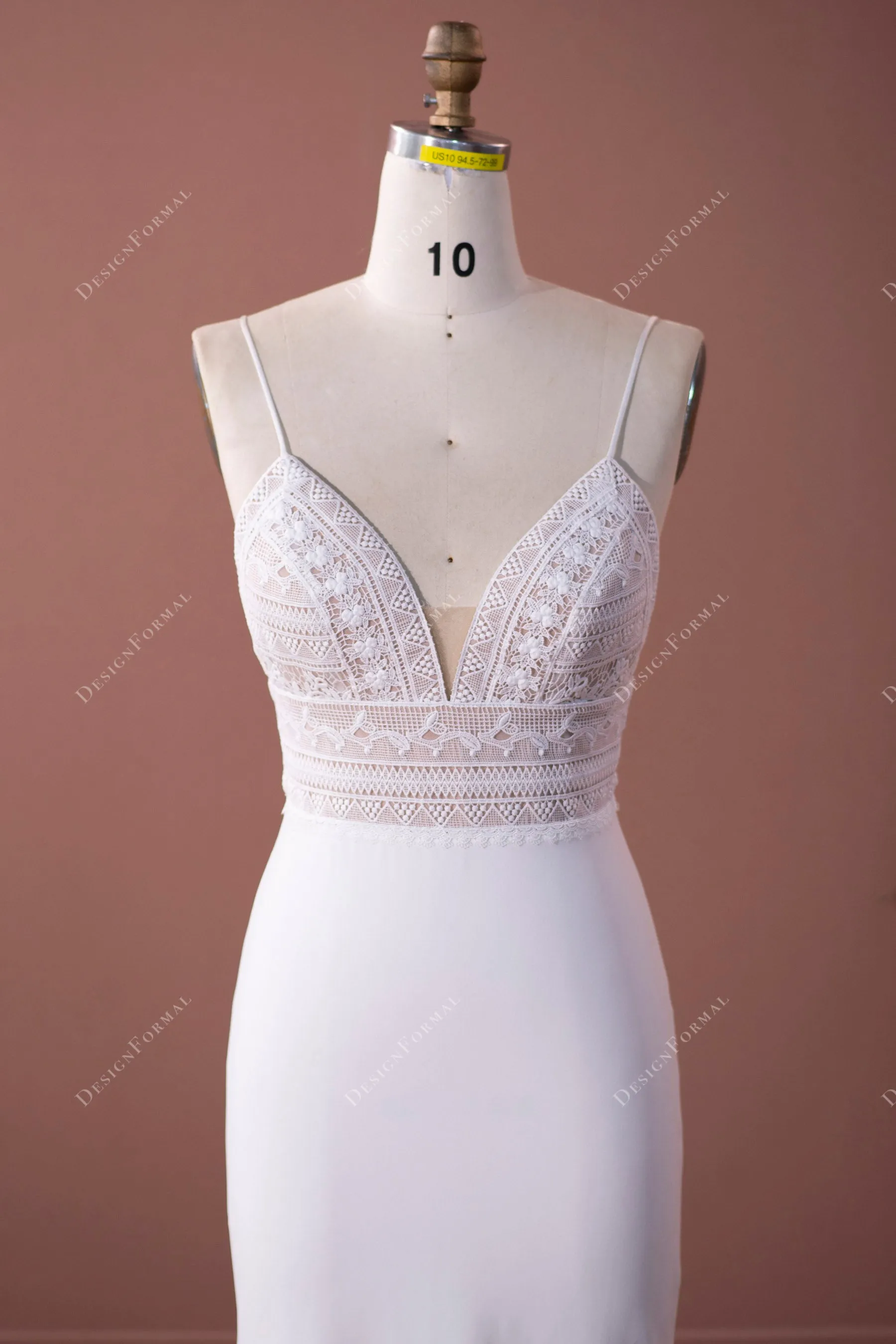 Boho Lace Plunging Empire Elegant Crepe Mermaid Wedding Dress