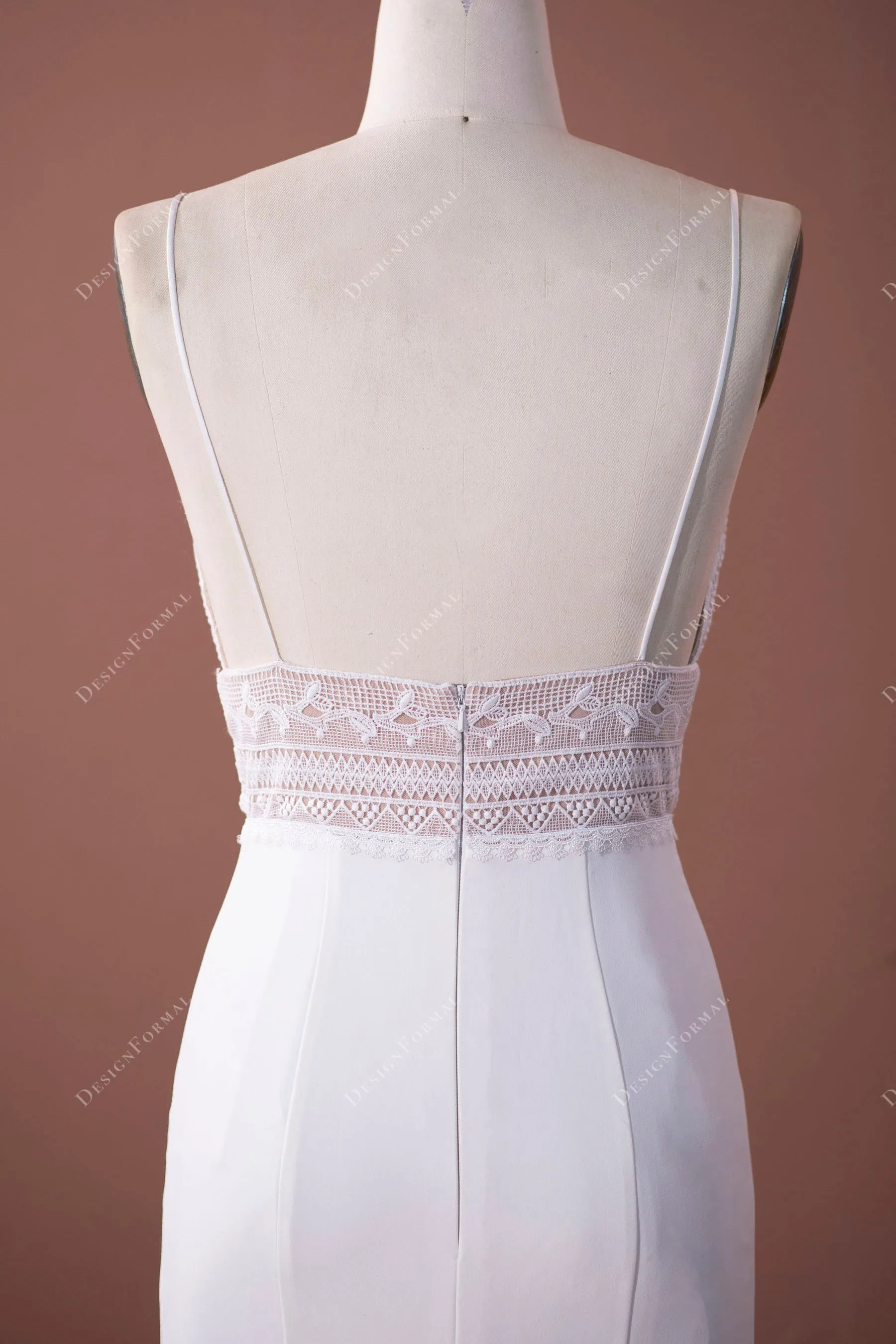 Boho Lace Plunging Empire Elegant Crepe Mermaid Wedding Dress
