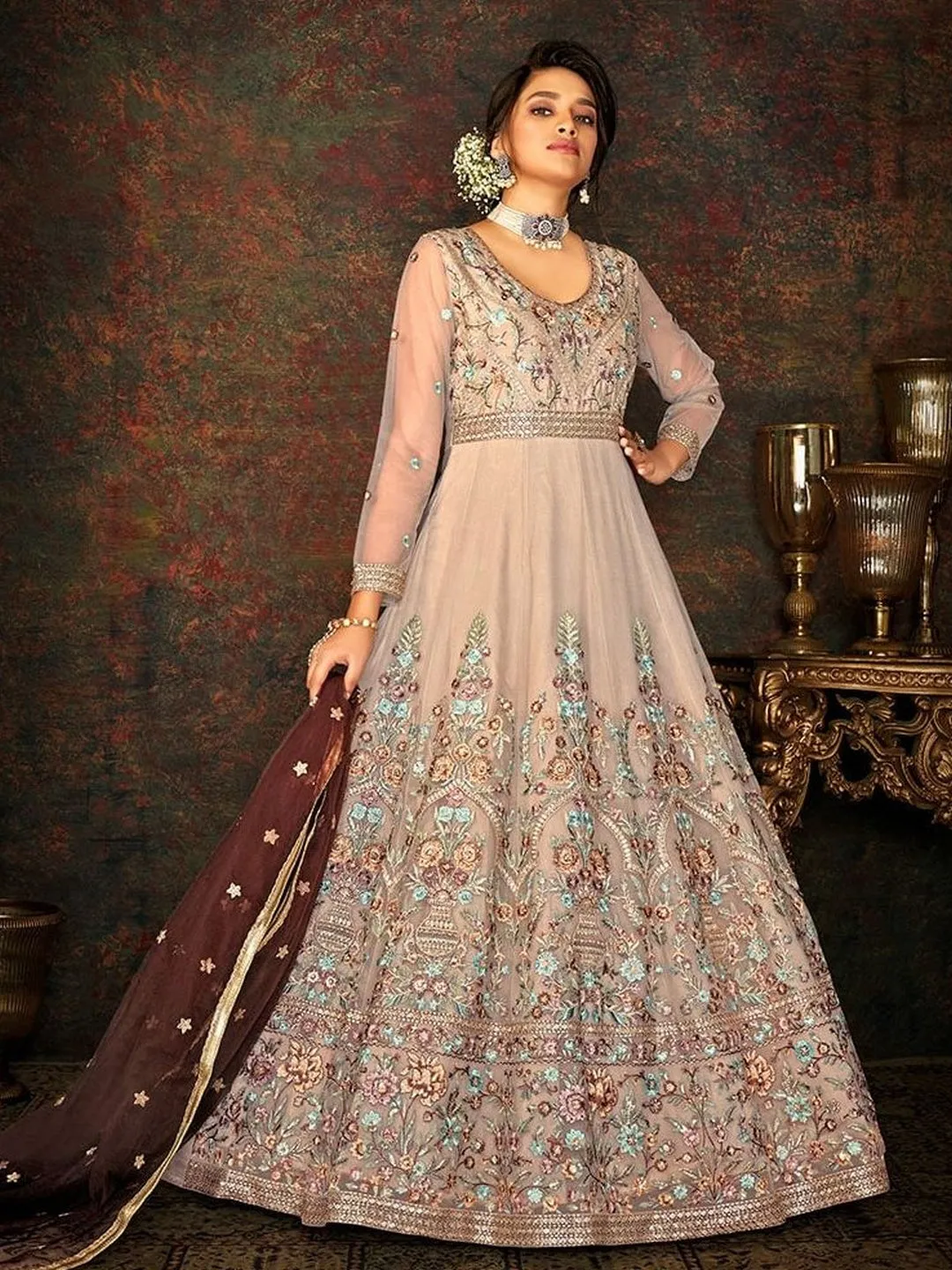 Butterfly Net Anarkali Dress