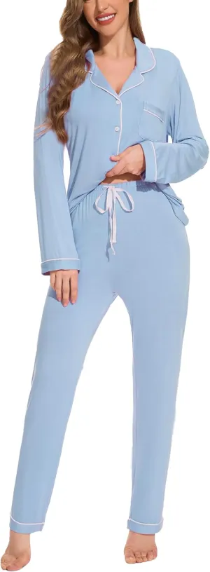 Button Up Pajamas for Women Long Sleeve Sleepwear Soft Loungewear Ladies Pjs Set XS-XXL