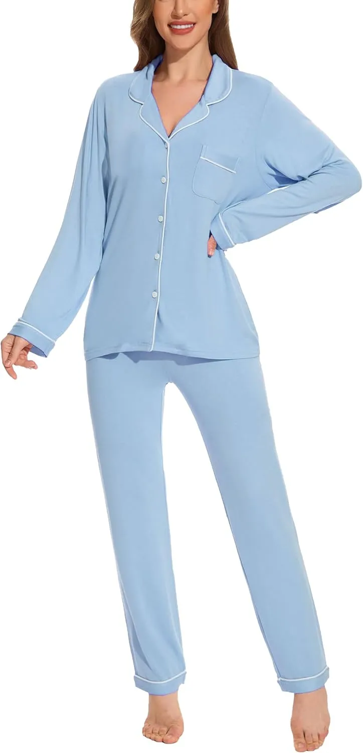 Button Up Pajamas for Women Long Sleeve Sleepwear Soft Loungewear Ladies Pjs Set XS-XXL