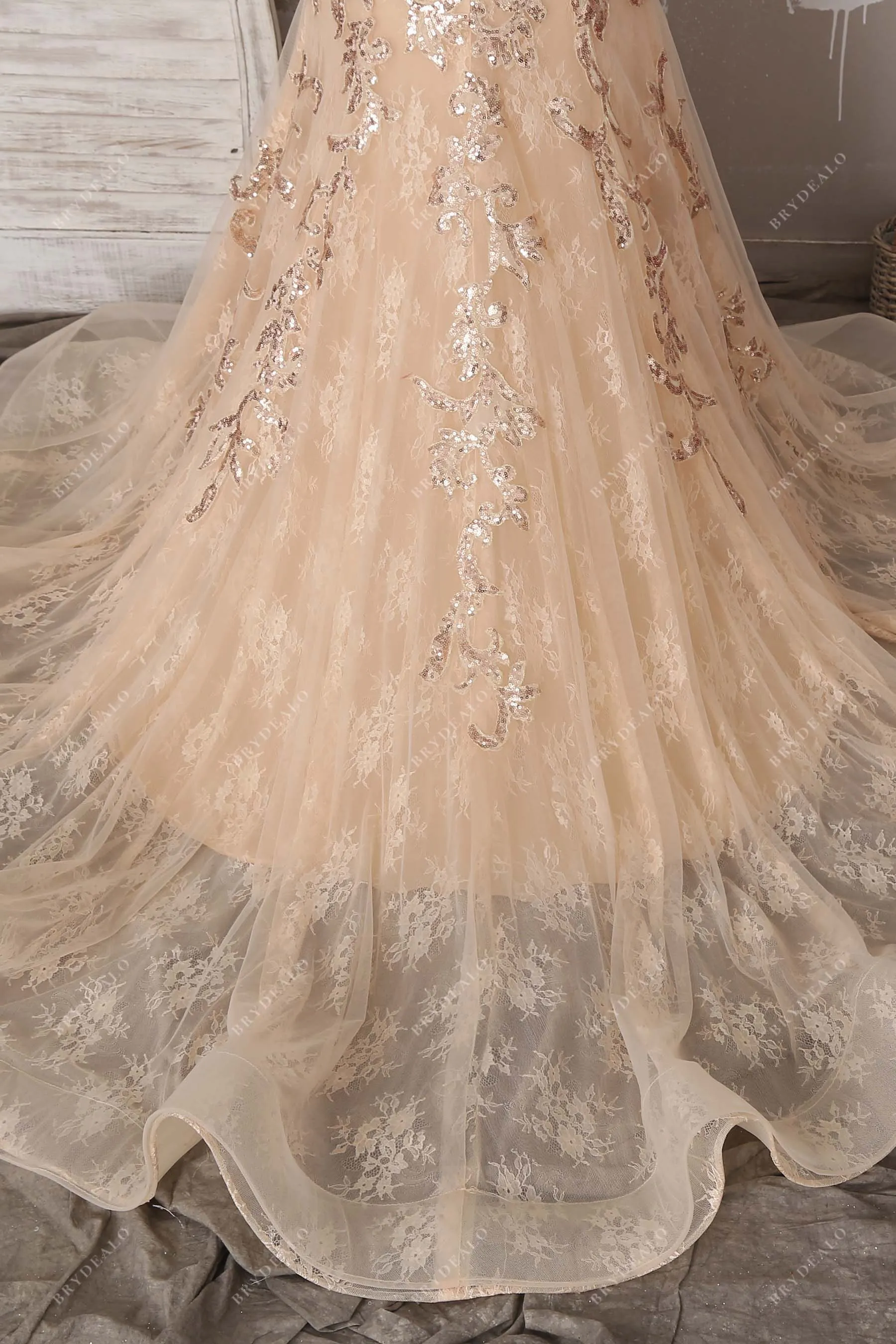 Champagne Gold Sequin Lace Mermaid Prom Dress