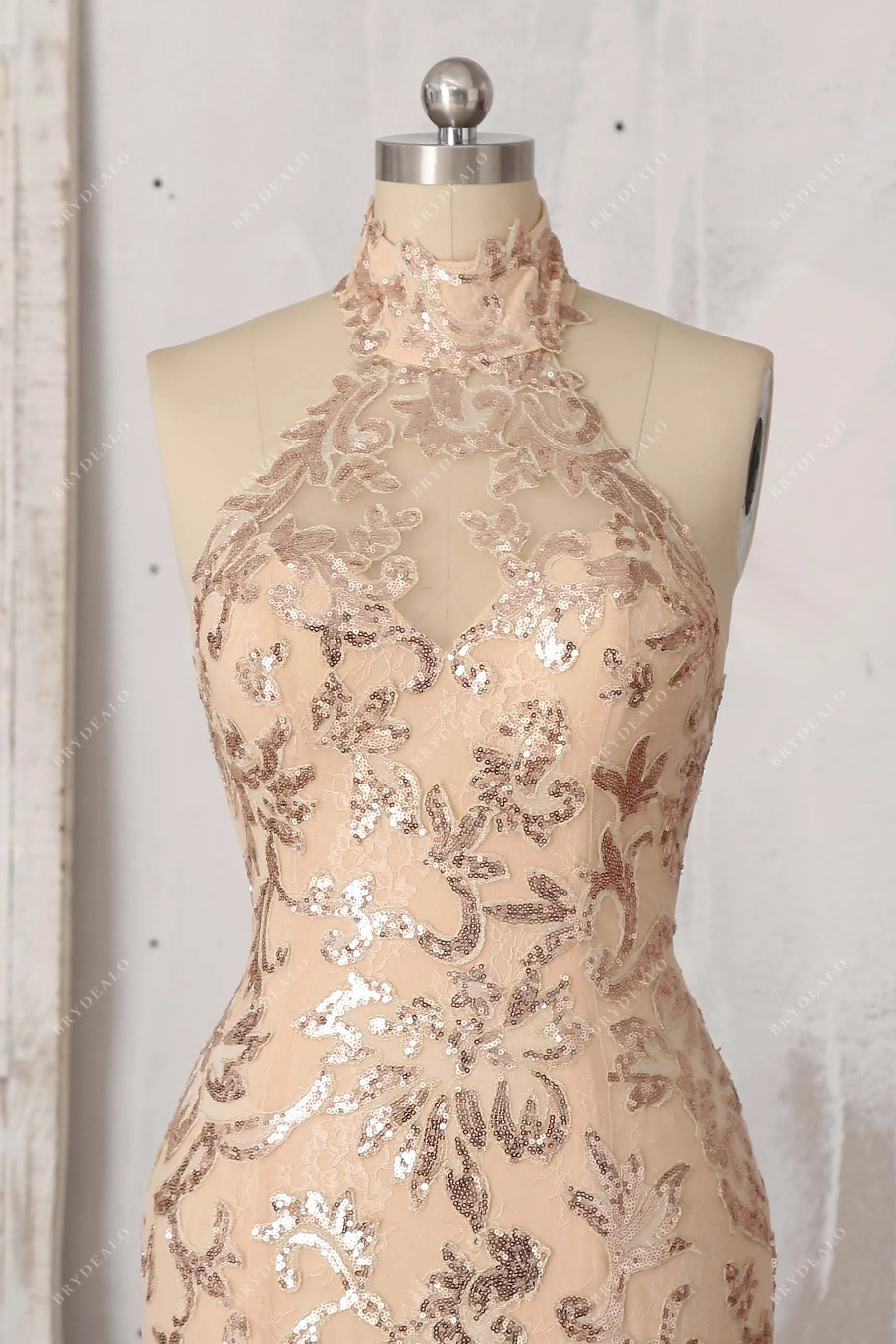 Champagne Gold Sequin Lace Mermaid Prom Dress