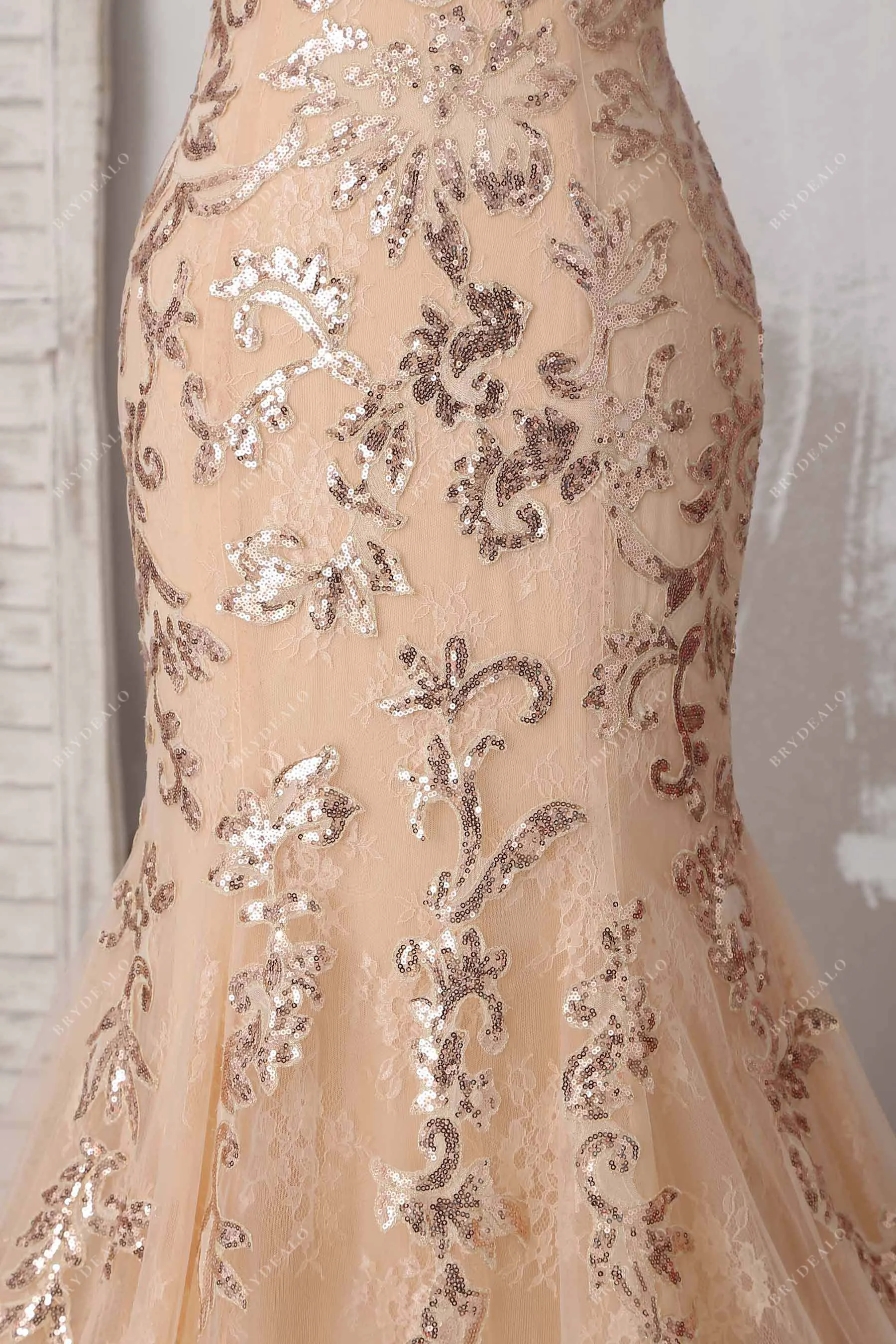 Champagne Gold Sequin Lace Mermaid Prom Dress