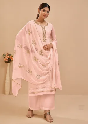 Charming Peach Sequins & Khatli Work Festive Palazzo Suit