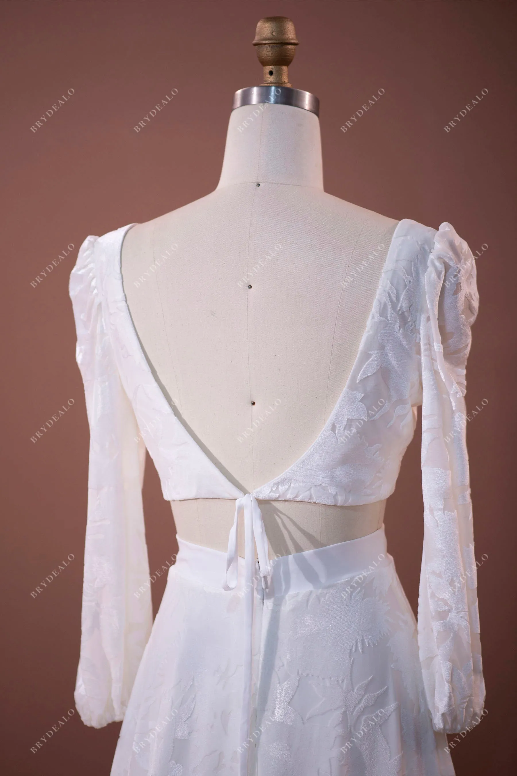 Chic Velvet Long Sleeve Two-piece Wedding Dress