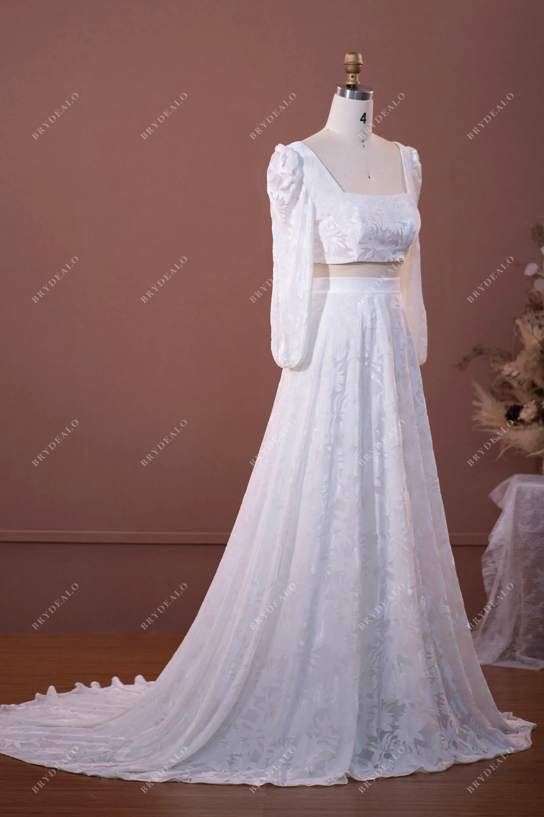Chic Velvet Long Sleeve Two-piece Wedding Dress