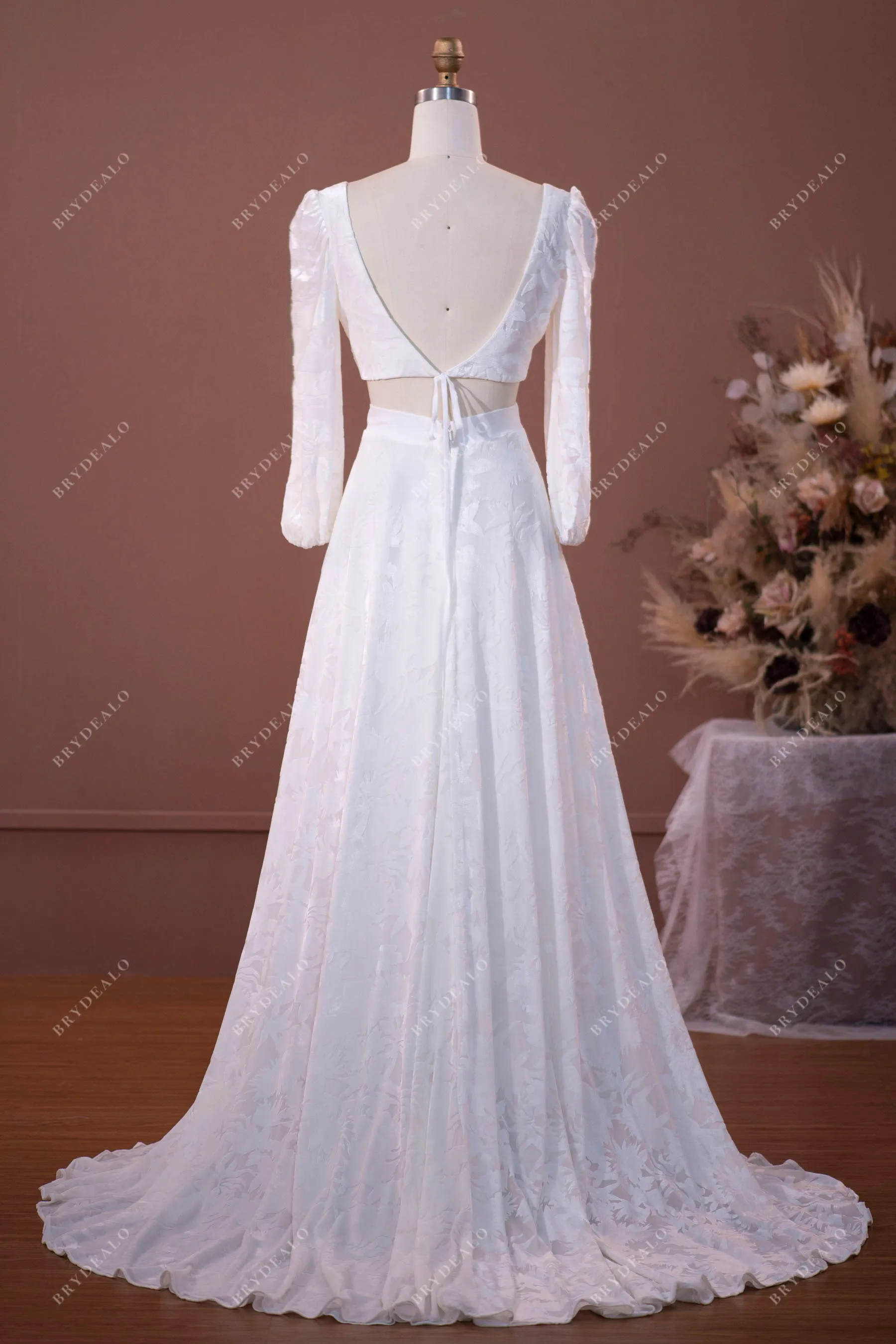Chic Velvet Long Sleeve Two-piece Wedding Dress