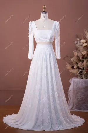 Chic Velvet Long Sleeve Two-piece Wedding Dress
