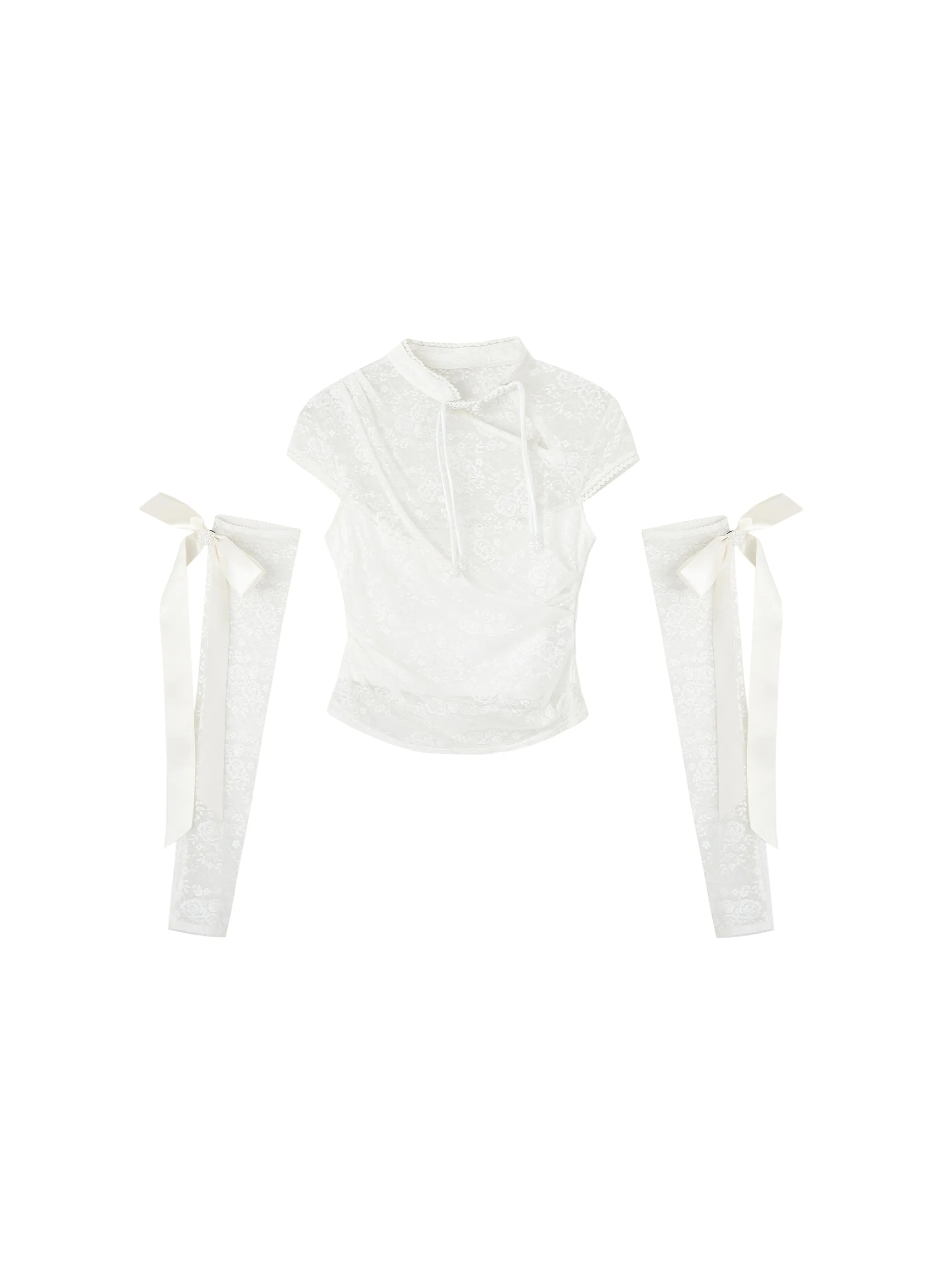 China Collar See-through Lace Top & Long Ribbon Lace Arm Covers OFA0151
