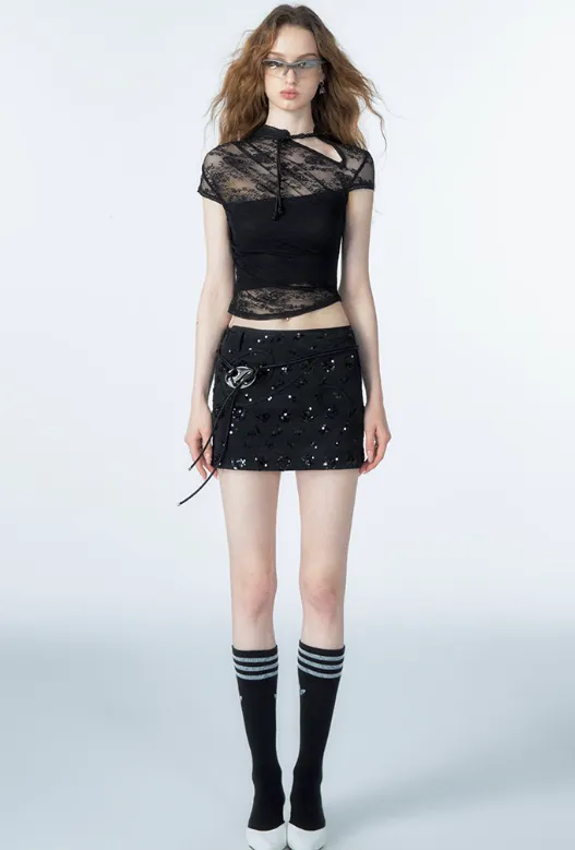 China Collar See-through Lace Top & Long Ribbon Lace Arm Covers OFA0151