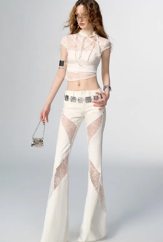 China Collar See-through Lace Top & Long Ribbon Lace Arm Covers OFA0151