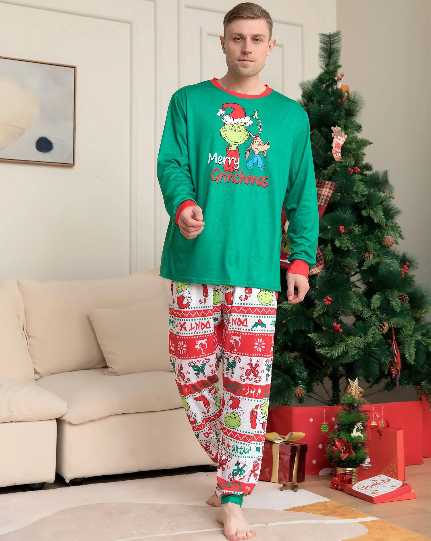 Christmas Grinch Family Pajama Set with Monogram Print