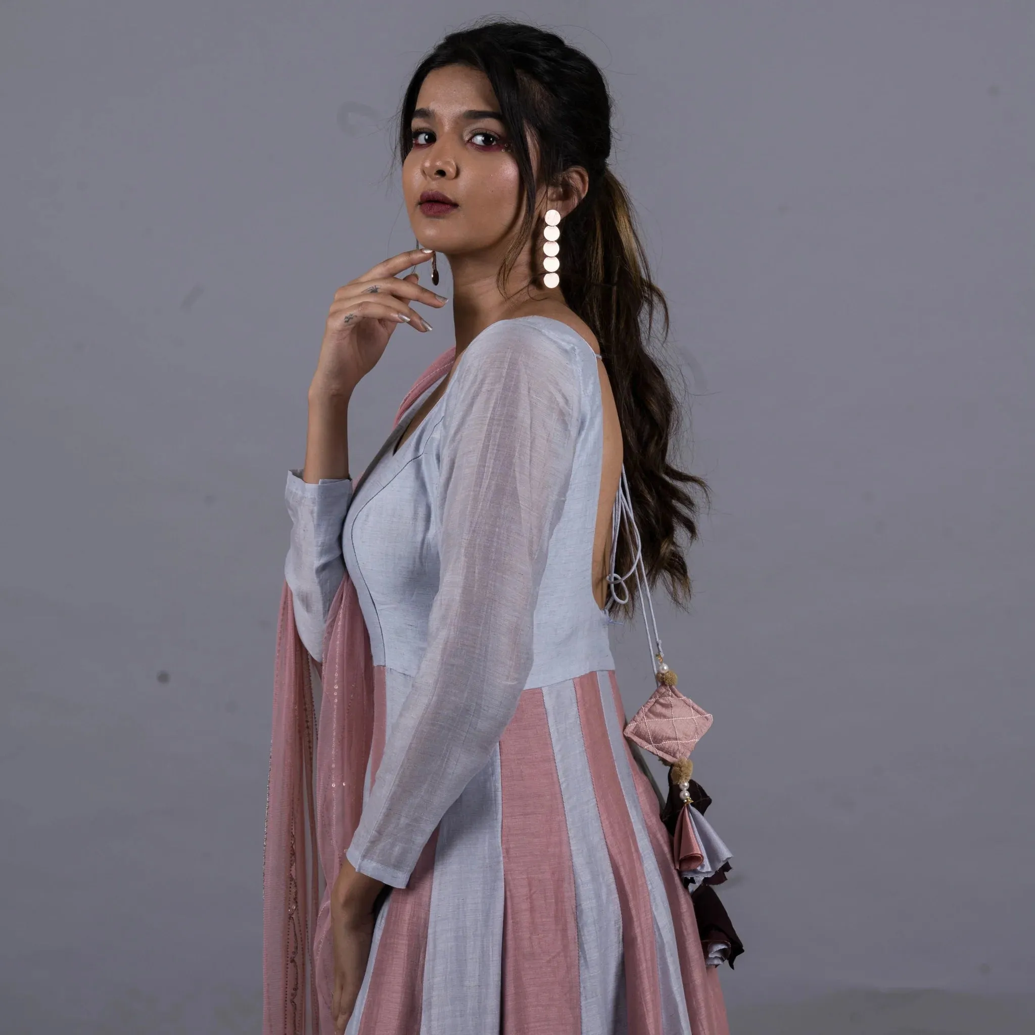 Cloud Blue & Rosebud Anarkali Suit Set