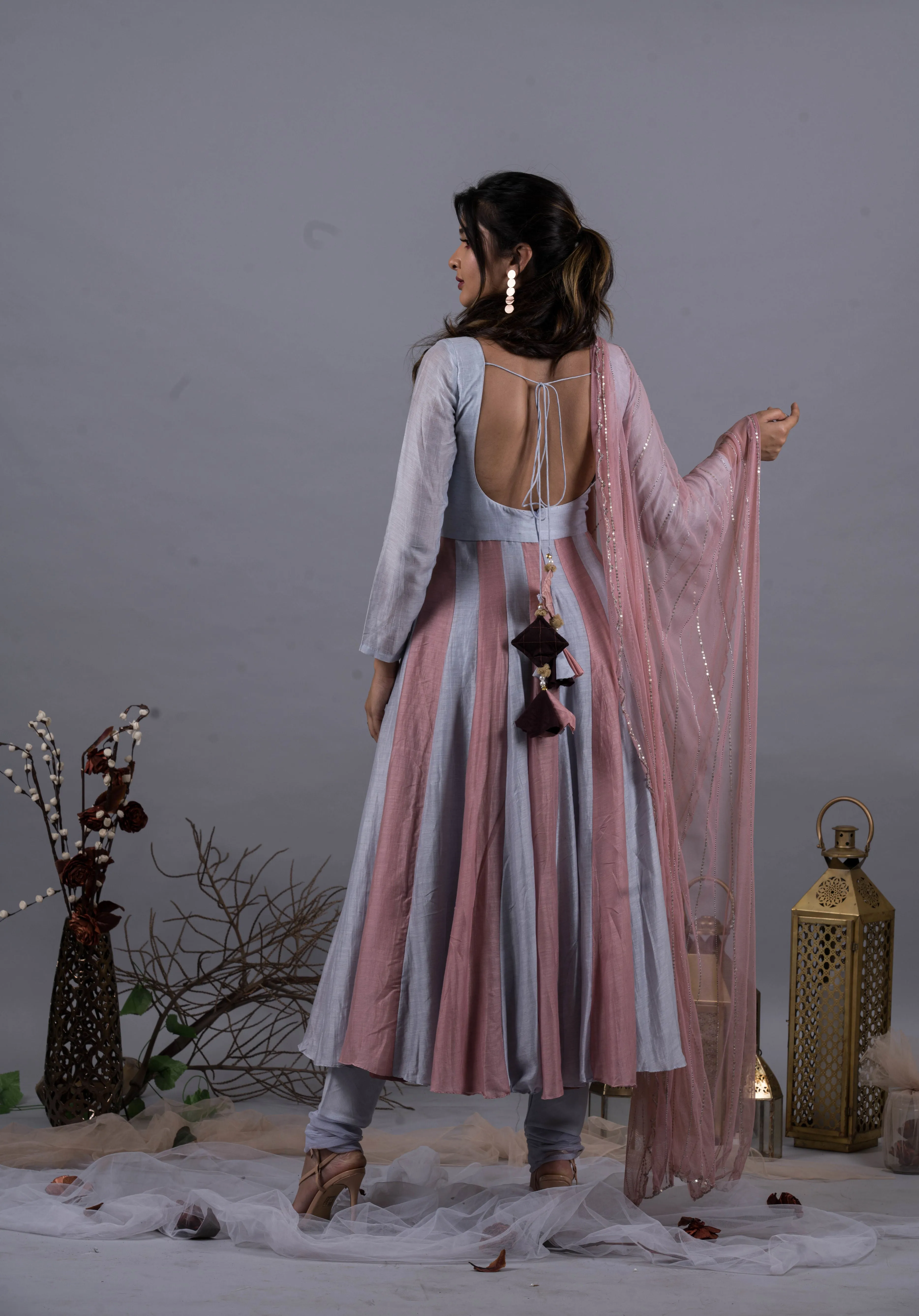 Cloud Blue & Rosebud Anarkali Suit Set