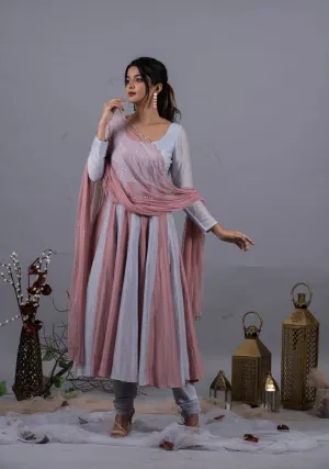 Cloud Blue & Rosebud Anarkali Suit Set