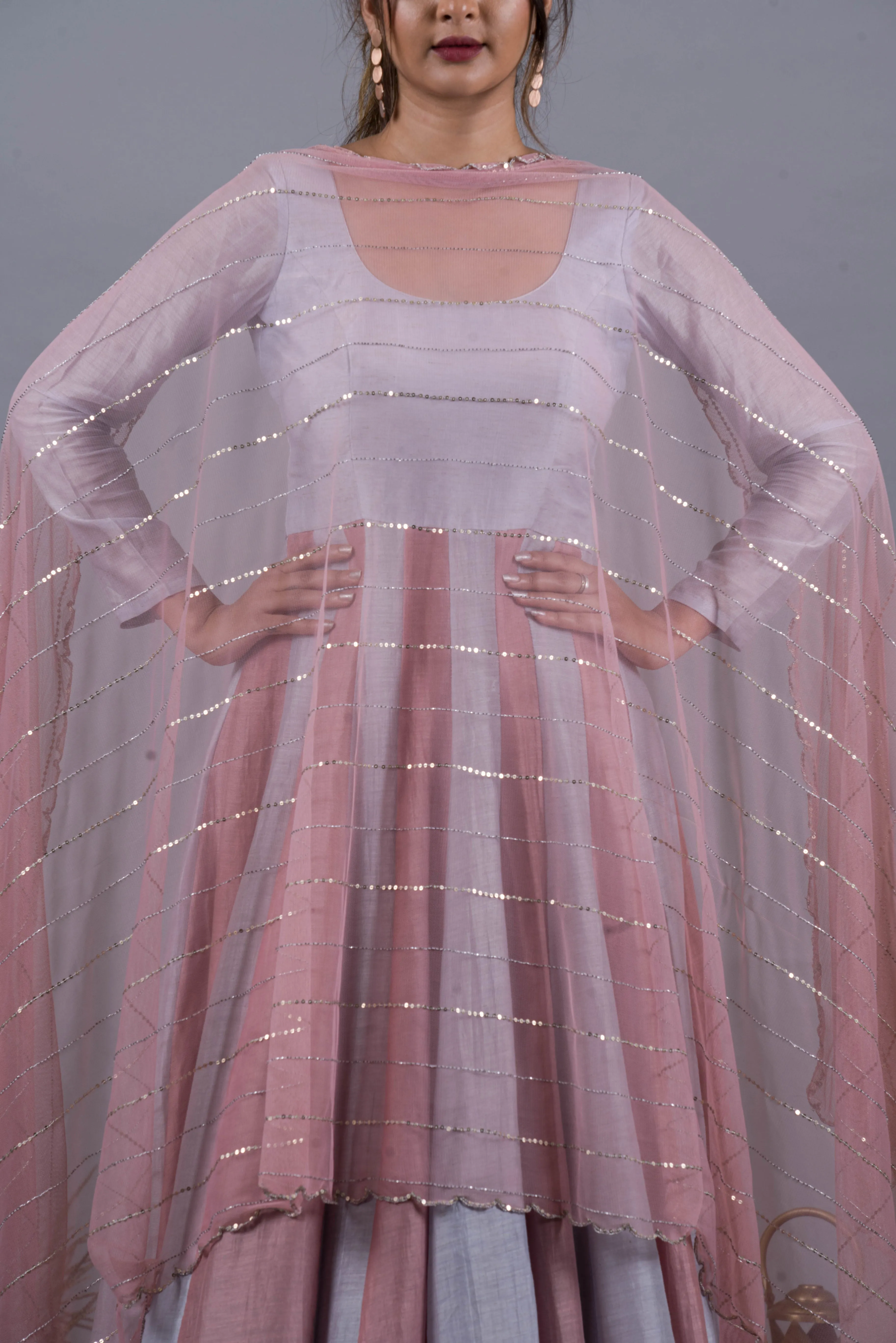 Cloud Blue & Rosebud Anarkali Suit Set