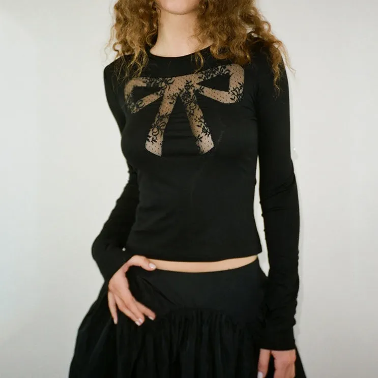 Coquette See Through Lace Bow Top