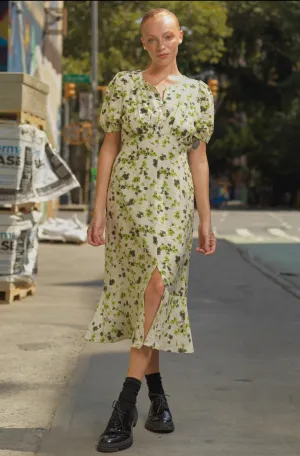 Cotton Linen Green Floral Dress