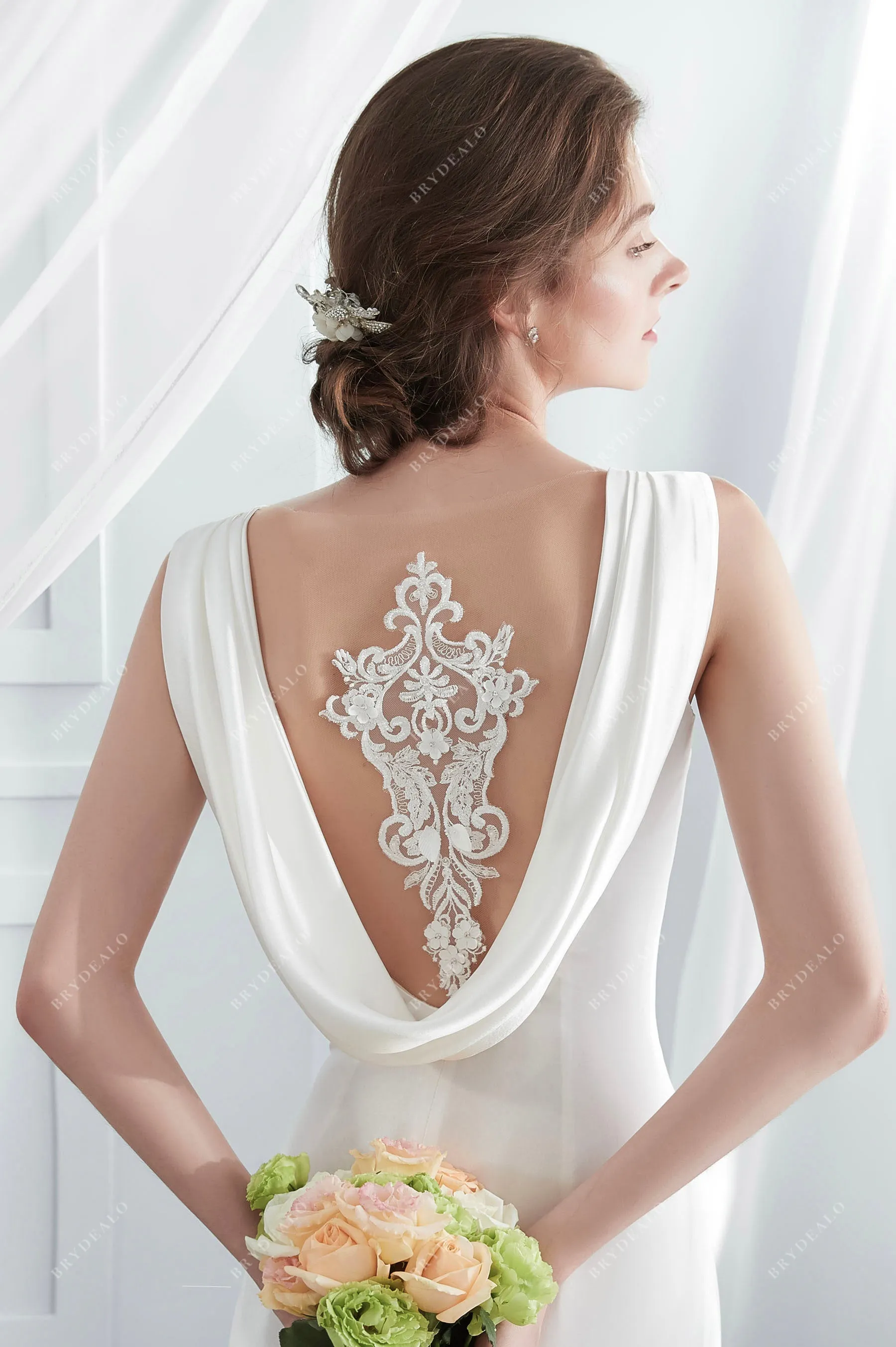 Designer Silky Satin Cowl Back Mermaid Wedding Dress