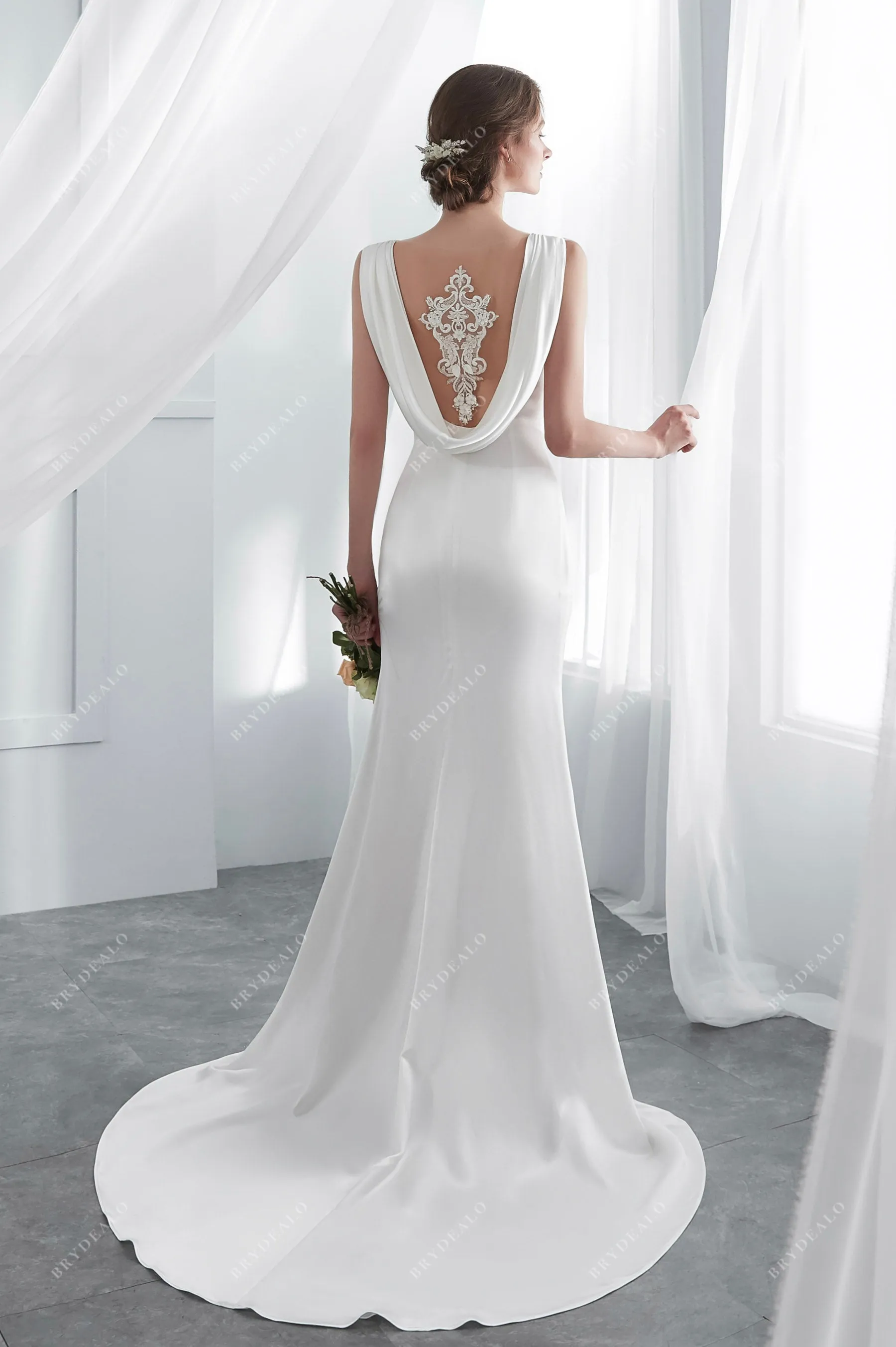 Designer Silky Satin Cowl Back Mermaid Wedding Dress