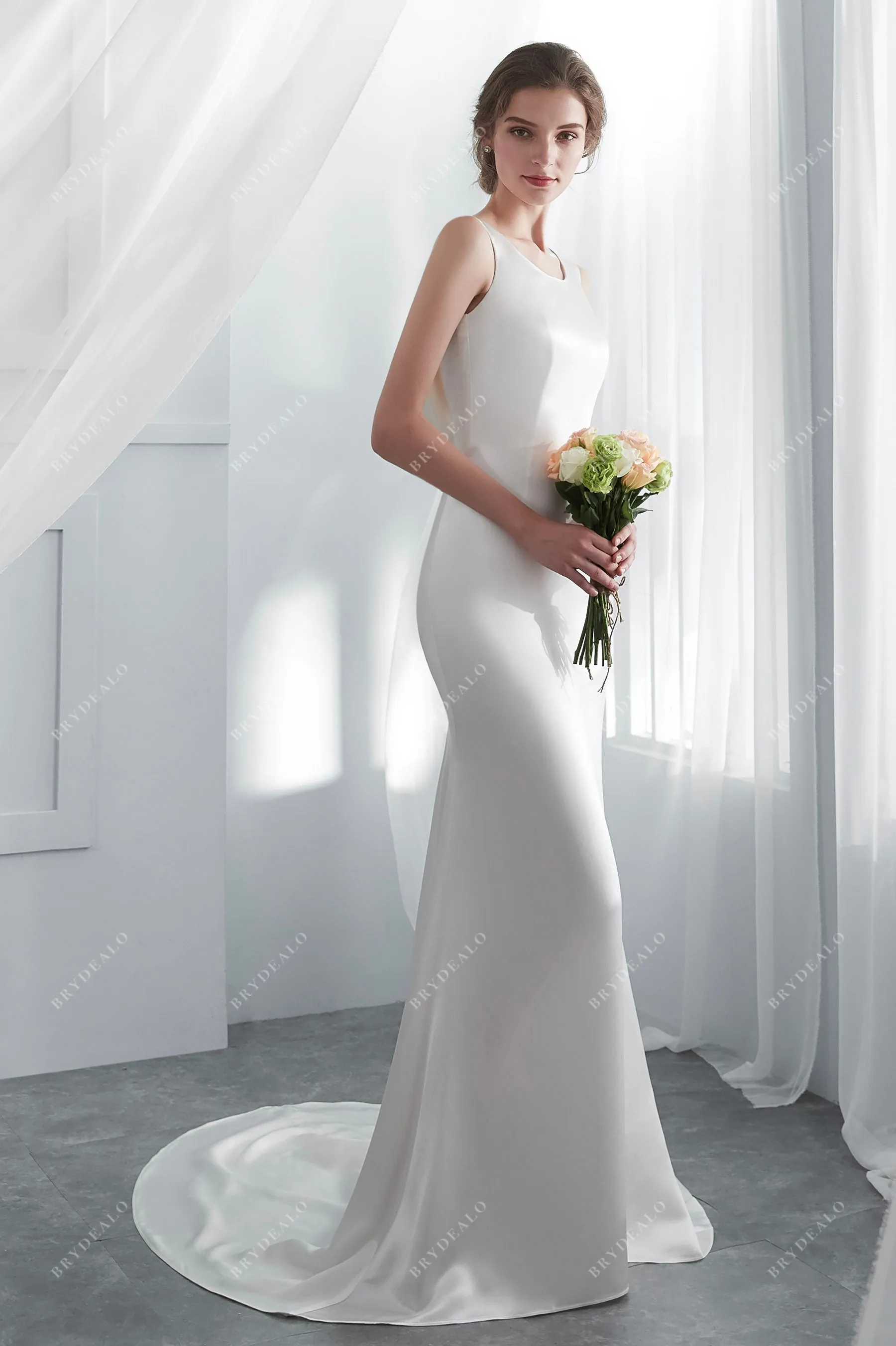 Designer Silky Satin Cowl Back Mermaid Wedding Dress