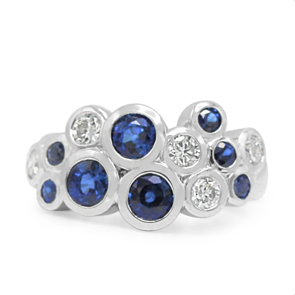 Diamond & Sapphire 'Bubbles' Dress Ring - 18ct White Gold