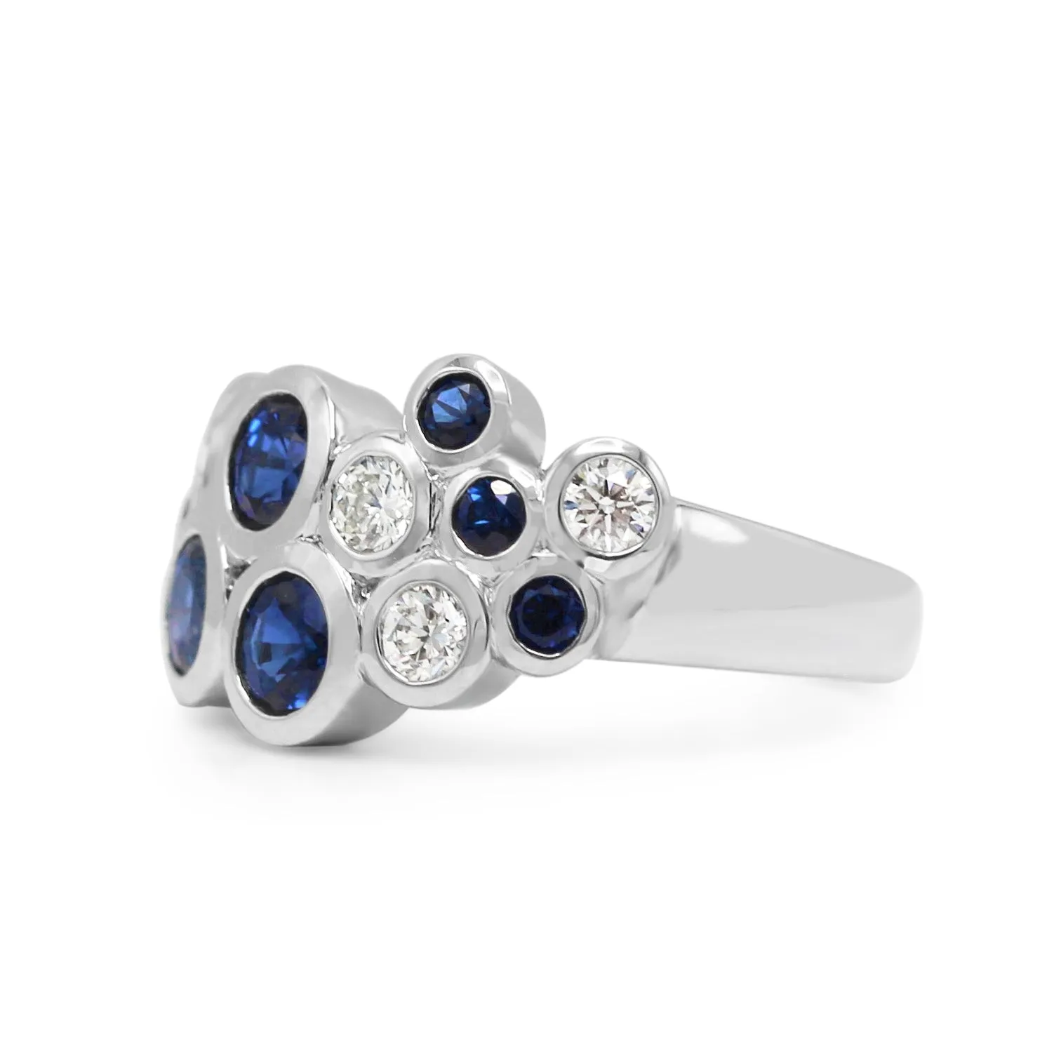 Diamond & Sapphire 'Bubbles' Dress Ring - 18ct White Gold