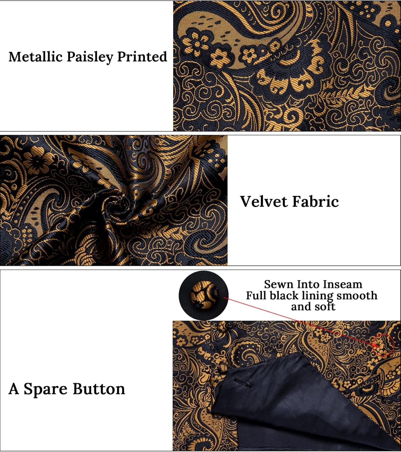 DiBanGu Mens Paisley Suit Waistcoat,Silk Dress Vest and Bowtie Pocket Square Cufflinks with Lapel Pin Set for Wedding Tuxedo