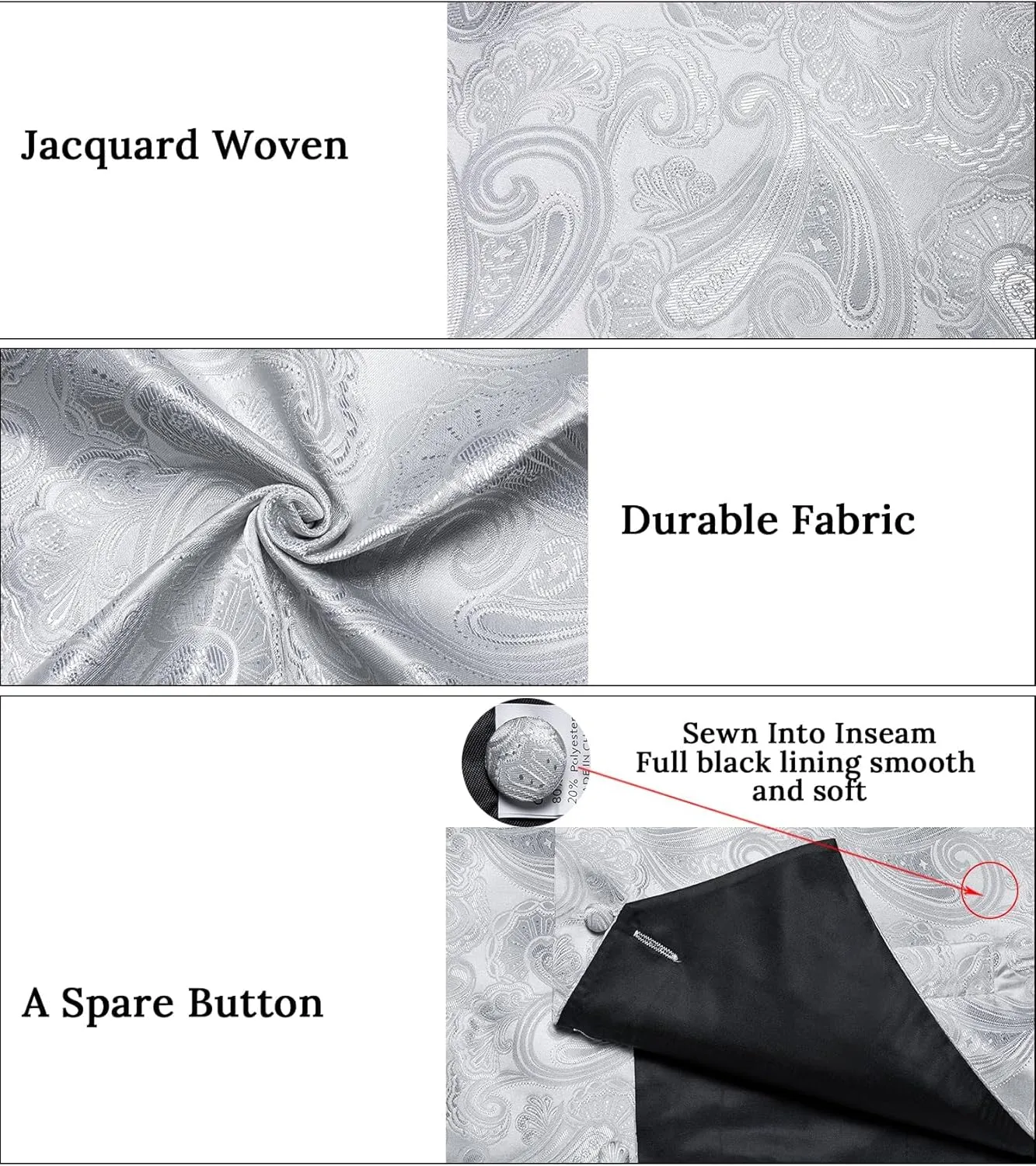 DiBanGu Mens Paisley Suit Waistcoat,Silk Dress Vest and Bowtie Pocket Square Cufflinks with Lapel Pin Set for Wedding Tuxedo