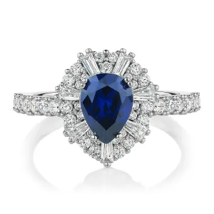 Dress ring with sapphire simulant and 0.86 carats* of diamond simulants in sterling silver