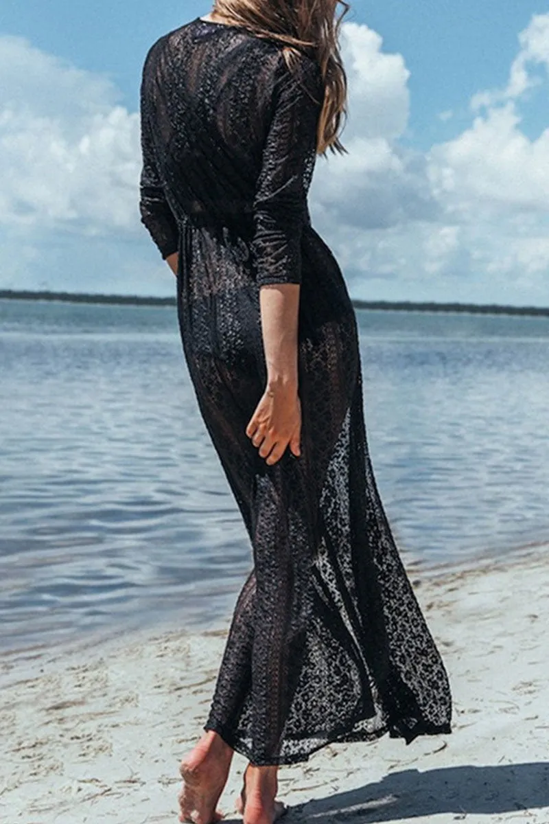 Dunnmall Fashion  Simplicity Solid See-through Swimwears Cover Up