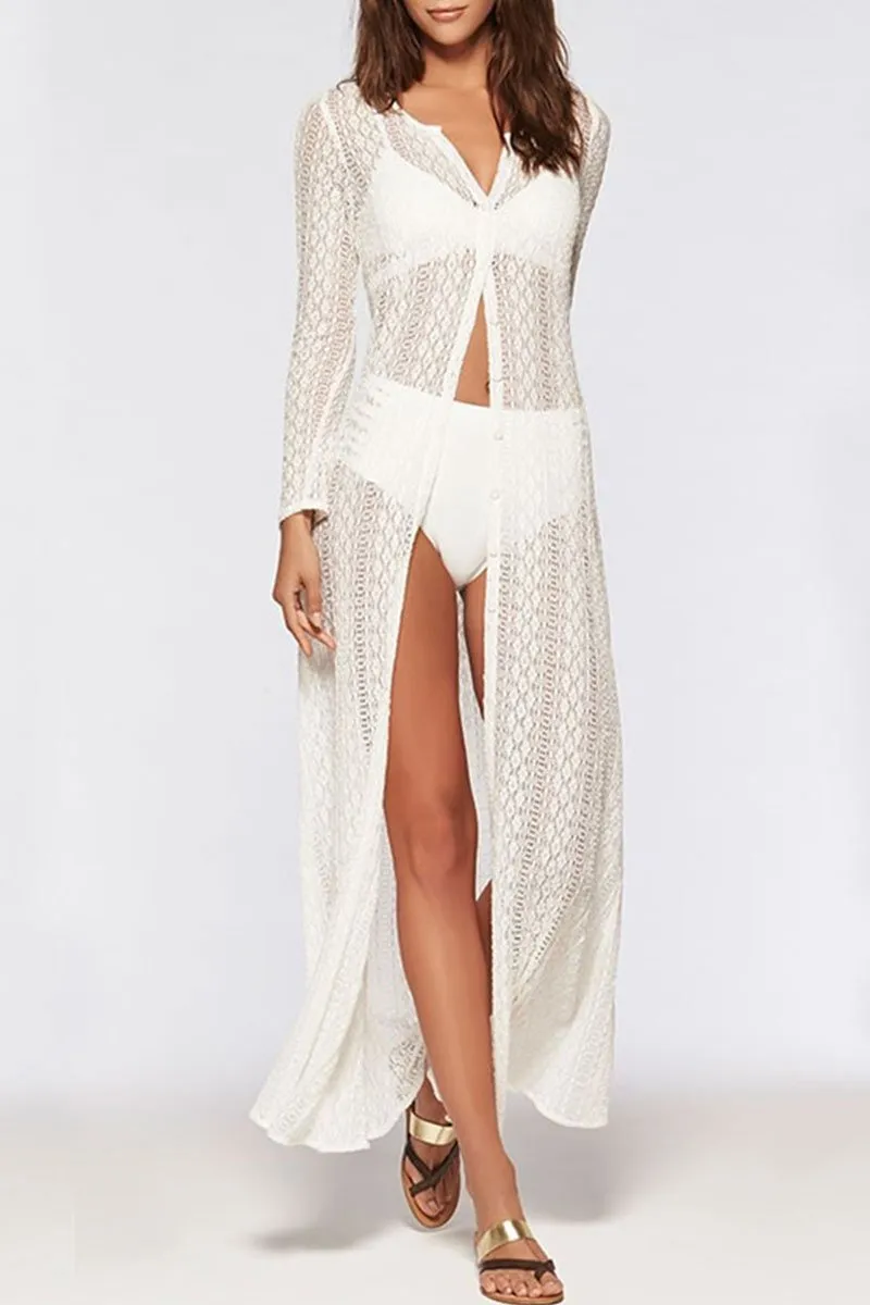 Dunnmall Fashion  Simplicity Solid See-through Swimwears Cover Up