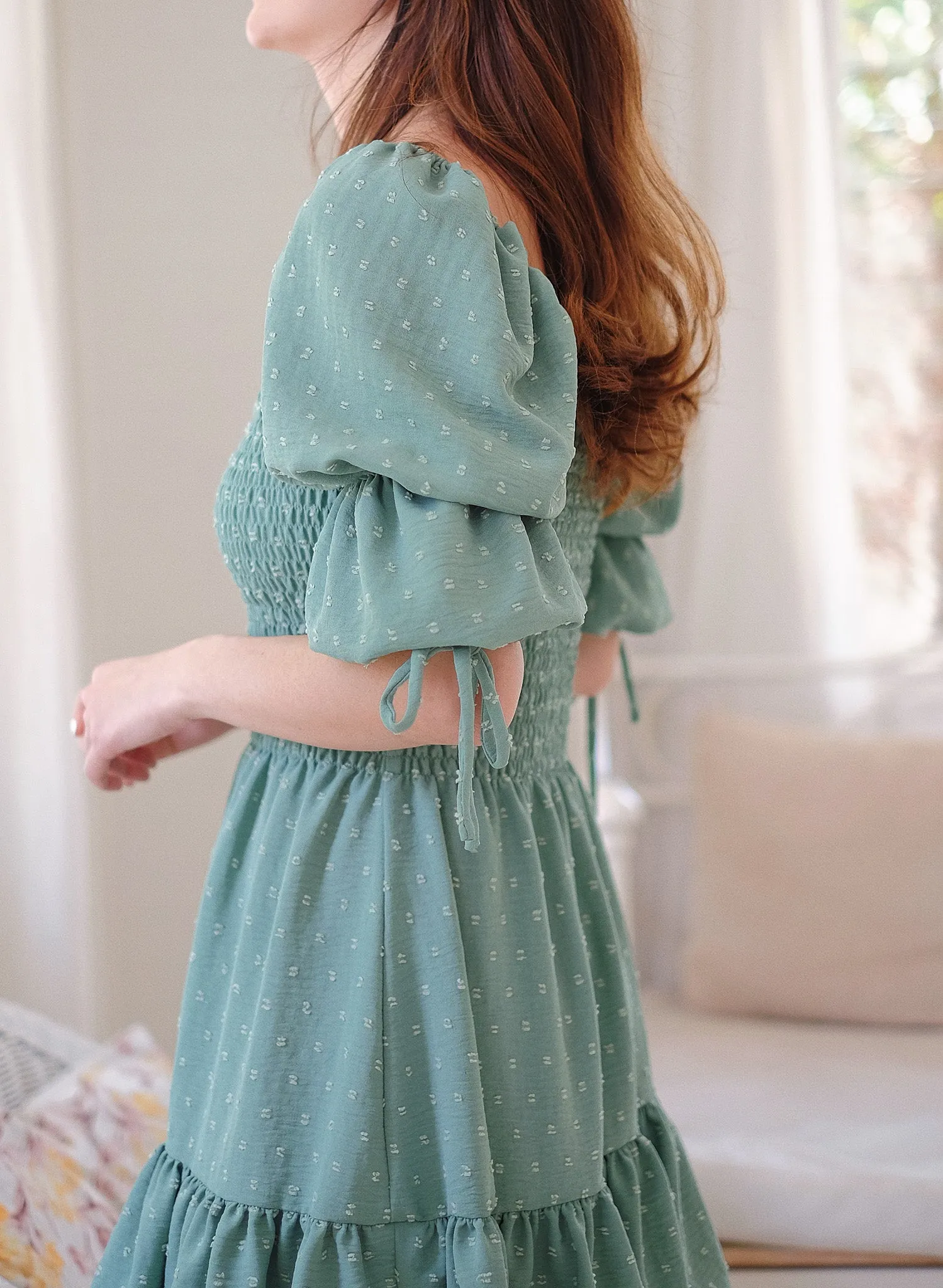Ella Mini Dress - swiss dotted fern green