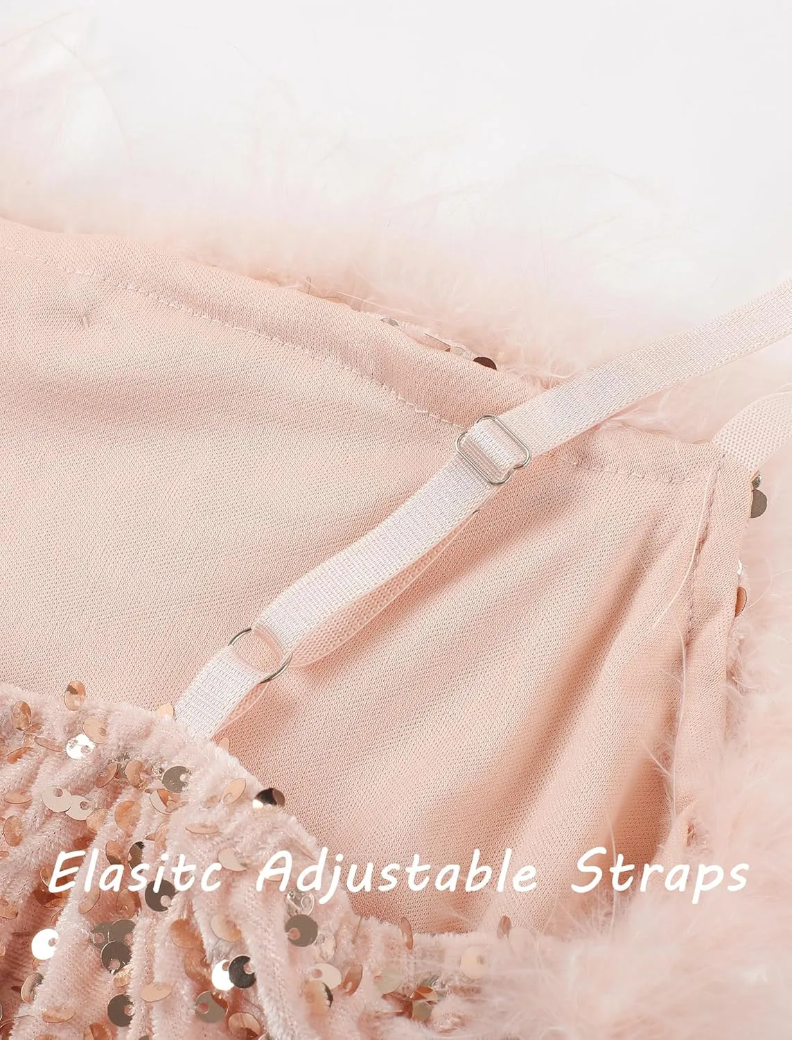 EXARUS Girls Sequin Spaghetti Strap Bodycon Dress Ruched Sparkle Party Teen mini Special Occasion Velvet Splice Furry